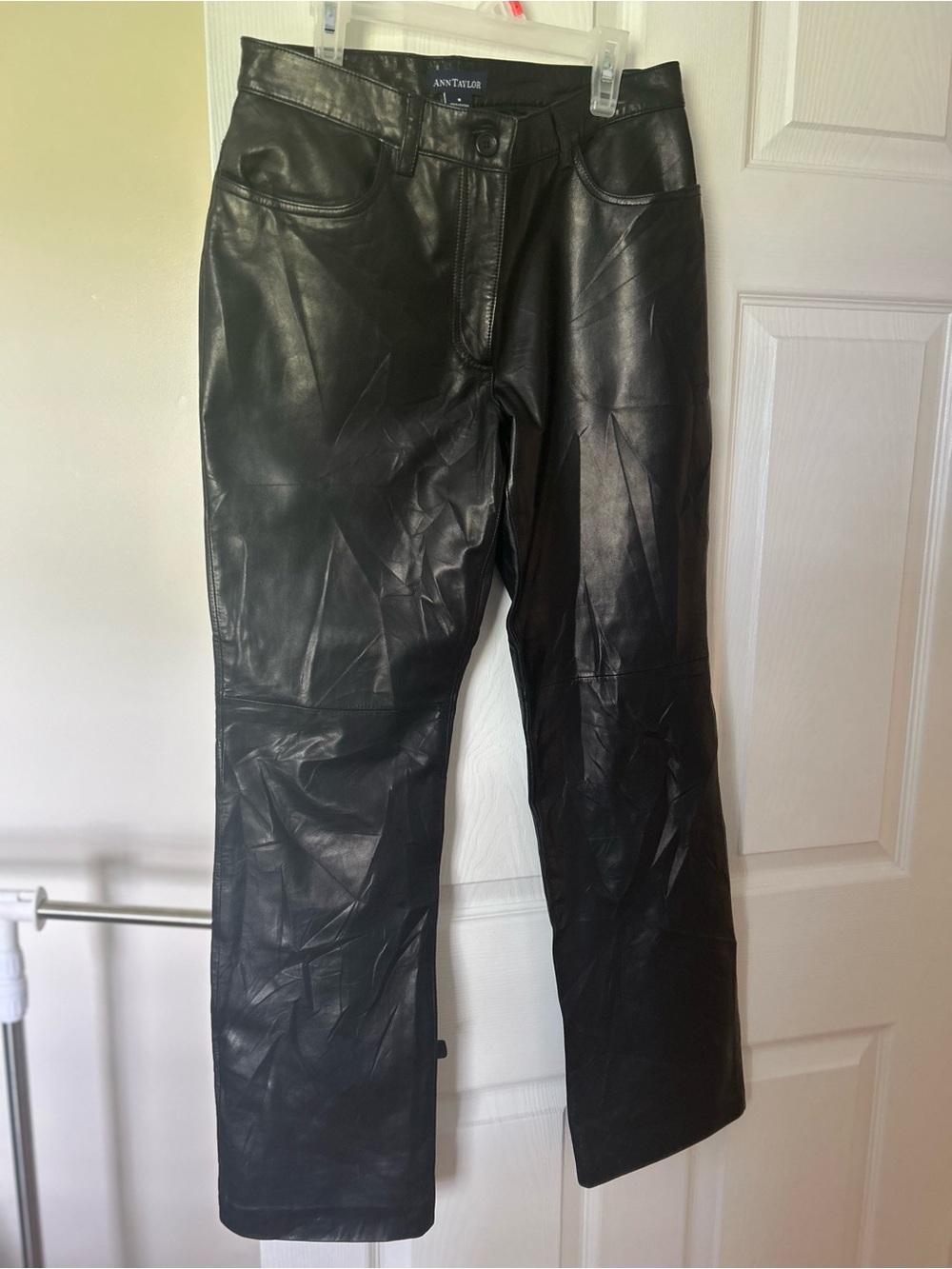 Ann Taylor Black Leather Straight Leg Pants